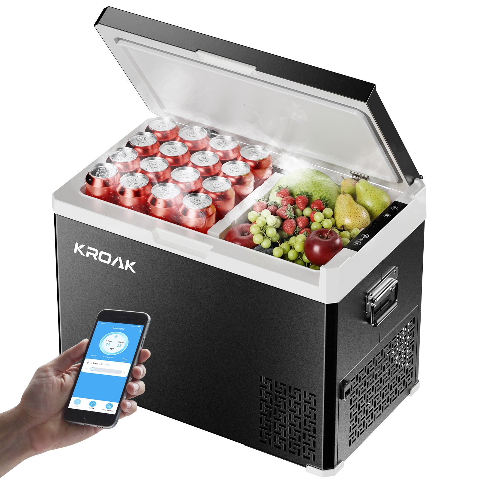 ld-series-car-fridge-dual-zone-electric-cooler-app-control-kroak-40l-bluetooth-front-view